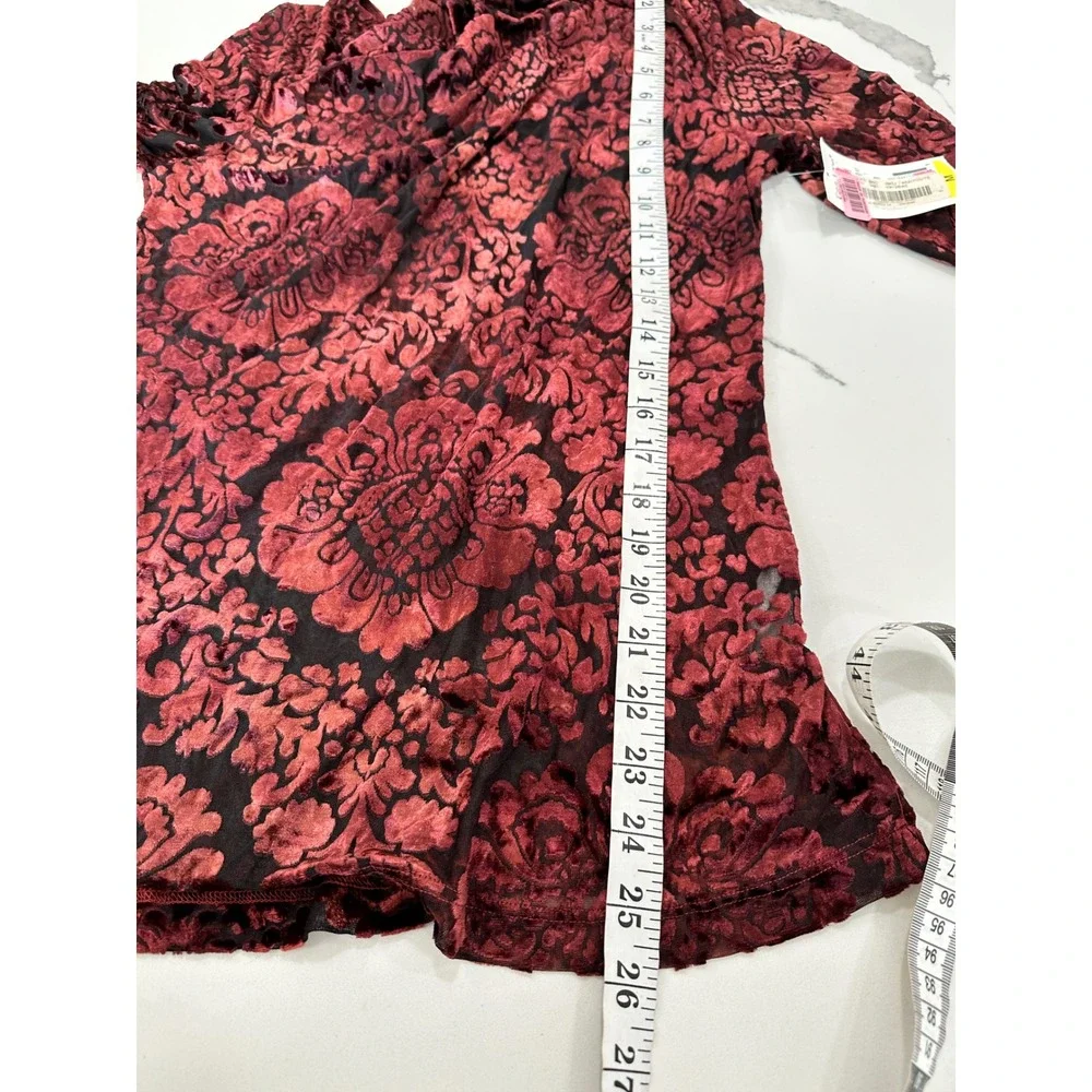 Karen Kane Womens Burgundy Burnout Velvet Damask Cowl Neck Top Size‎ M New - Picture 5 of 5